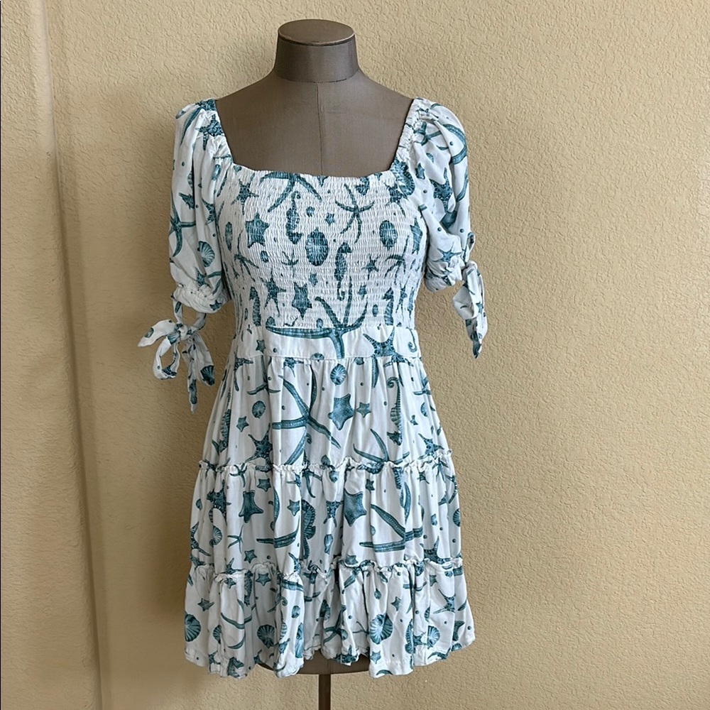 Elegant White and Teal Dress